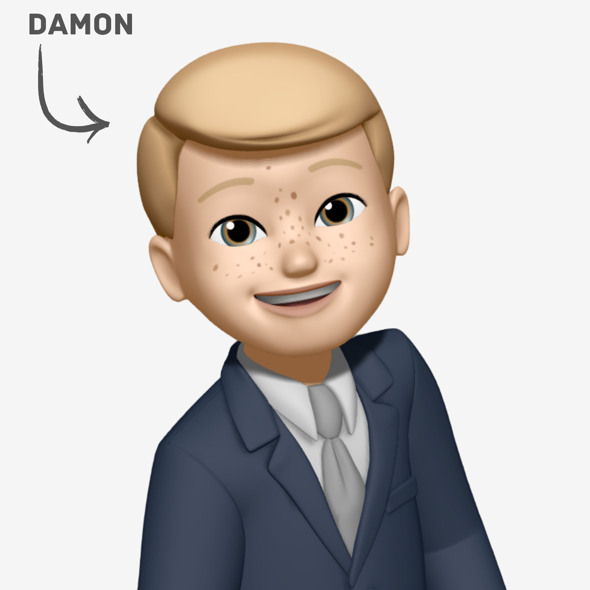 digital emoji of mayself dressed in a suit