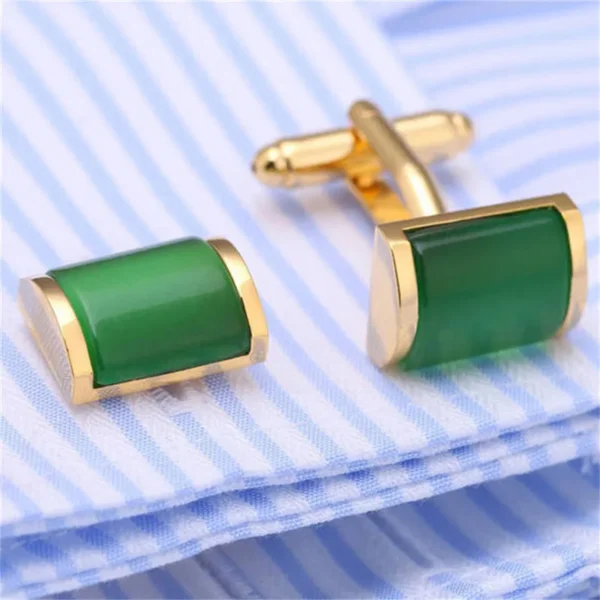 cufflinks gold with green stone